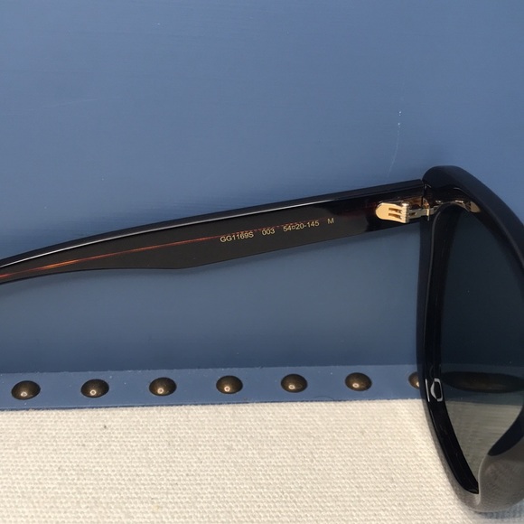 GUCCI GG1169S 003 cat eye sunglass in shiny dark havana frame with green lenses. - Picture 12 of 17